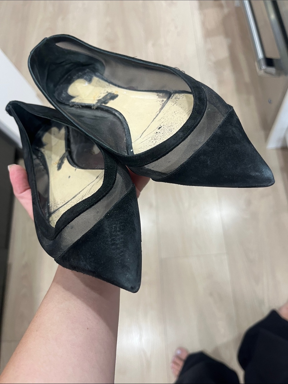 Christian Louboutin Black Mesh Pointed Flats with Signature Red Sole - Picture 3 of 4